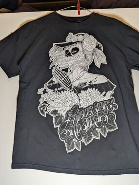Famous Stars and Straps Vintage T-Shirt M Black Day of the Dead La Muerta Y2K